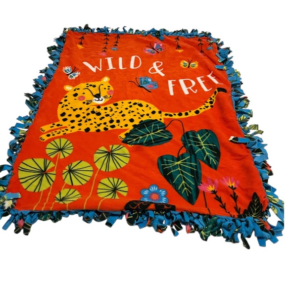 Other - Wild & Free Leopard Fleece Tie Blanket - Bright Orange